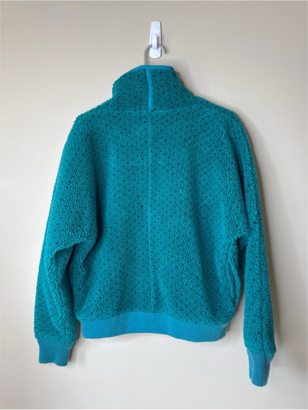 Vintage LL Bean Fleece Jacket Teal with Polka Dots USA 90s Womens Large - Picture 2 of 4
